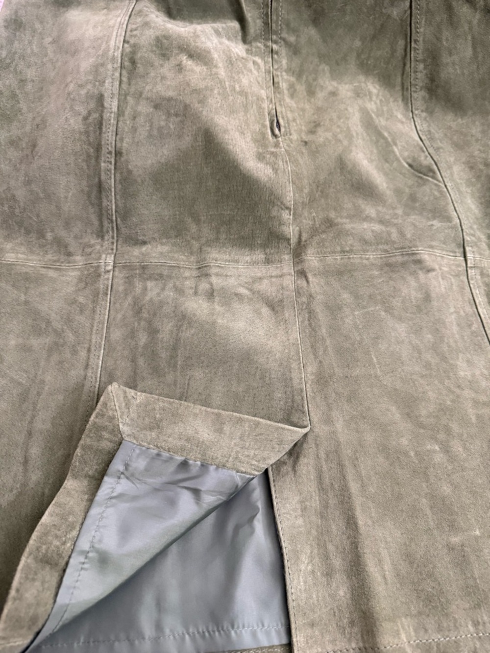 Ashley Stewart Suede Leather Skirt Olive Green Luxe A-Line Midi Plus Size 22 EUC - Picture 7 of 8